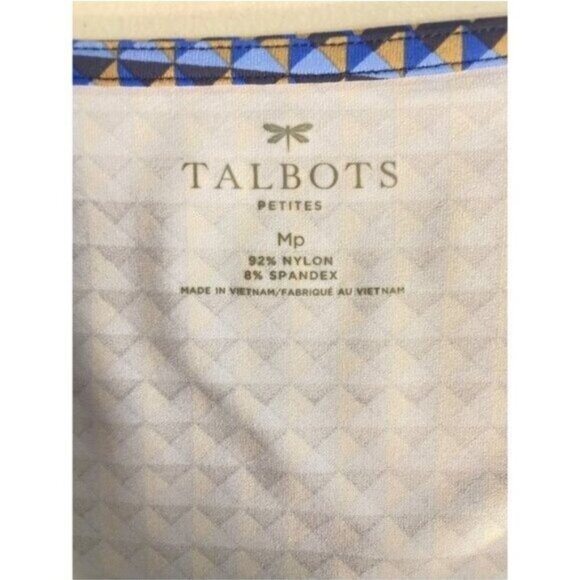 Talbots Petites Blue Gold Diamond print Stretch Dress Medium Petite MP - Picture 4 of 4